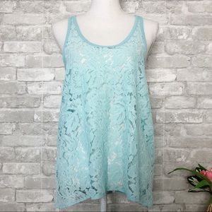 CHASER Lace Basics Hi Lo Racerback Tank Top Agua M